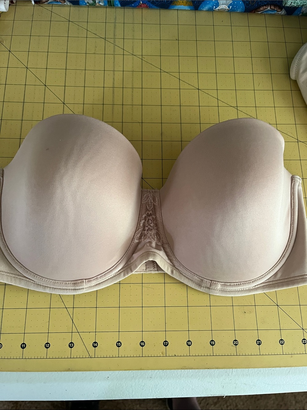 Vanity Fair Beige Strapless Convertible Bra with Lace Accent